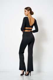 Black Crepe Cross Front Crop Top
