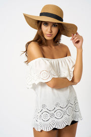 Tan Embroidered Slogan Floppy Hat