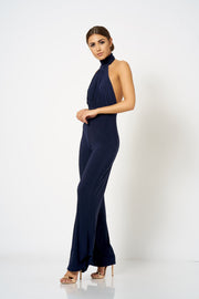 Navy Backless Halter Neck Jumpsuit