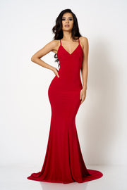 Red Cross Back Fishtail Maxi Dress