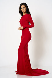 Red Backless Fishtail Maxi Dress