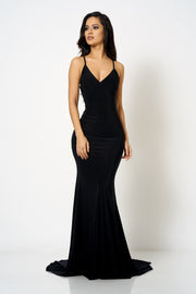 Black Cross Back Fishtail Maxi Dress