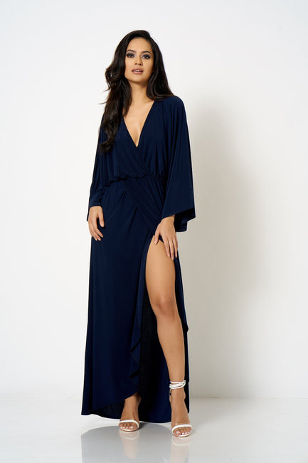 Navy Kimono Wrap Maxi Dress
