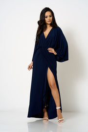 Navy Kimono Wrap Maxi Dress