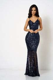 Navy Sequin Fishtail Maxi Dress