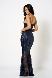 Navy Sequin Fishtail Maxi Dress
