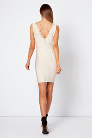 Cream V Neck Lace up Mini Bandage Dress [product_collection] - Club L London ClubL