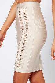 Cream Embellished Bandage Co-ord Mini Pencil Skirt [product_collection] - Club L London ClubL