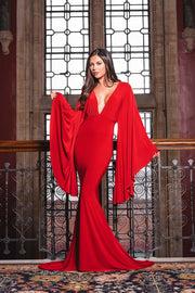 Red Plunge Front Kimono Sleeve Fishtail Maxi Dress [product_collection] - Club L London ClubL
