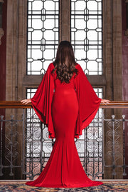 Red Plunge Front Kimono Sleeve Fishtail Maxi Dress [product_collection] - Club L London ClubL