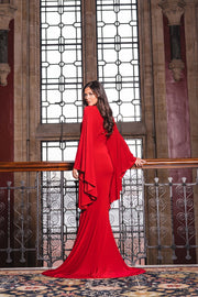 Red Plunge Front Kimono Sleeve Fishtail Maxi Dress [product_collection] - Club L London ClubL