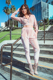 Pink Velour Co-Ord Tracksuit Set