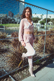 Pink Velour Co-Ord Tracksuit Set