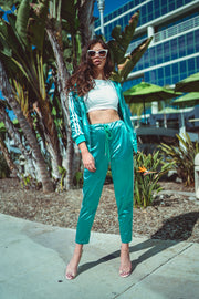 Green Satin Co-Ord Tracksuit Joggers [product_collection] - Club L London ClubL