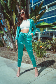 Green Satin Co-Ord Tracksuit Joggers [product_collection] - Club L London ClubL