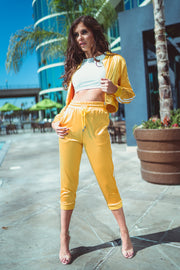 Yellow Satin Co-Ord Tracksuit Joggers [product_collection] - Club L London ClubL