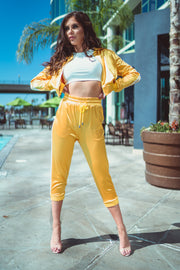 Yellow Satin Co-Ord Tracksuit Jacket [product_collection] - Club L London ClubL