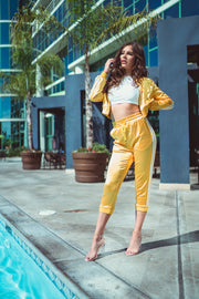 Yellow Satin Co-Ord Tracksuit Joggers [product_collection] - Club L London ClubL