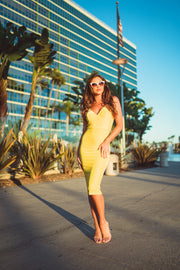 Yellow Velour Cami Strap Midi Dress [product_collection] - Club L London ClubL
