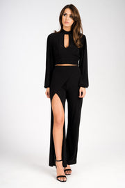 Black High Neck Tie Back Crop Top [product_collection] - Club L London ClubL