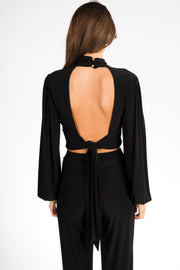 Black High Neck Tie Back Crop Top [product_collection] - Club L London ClubL