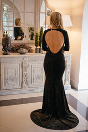 Black Glitter Velour Fishtail Maxi Dress [product_collection] - Club L London ClubL