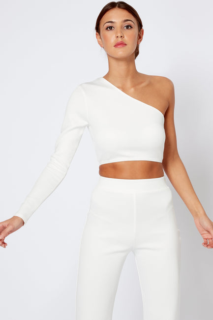 White One Shouldered Crop Top Co-Ord [product_collection] - Club L London ClubL