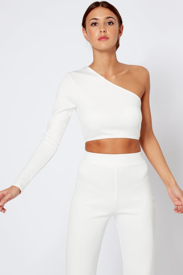 White One Shouldered Crop Top Co-Ord [product_collection] - Club L London ClubL