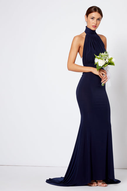 Navy Backless Halter Neck Maxi Bridesmaid Dress [product_collection] - Club L London ClubL