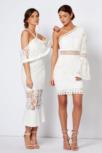 White Crochet Overlay Frill Midi Dress [product_collection] - Club L London ClubL
