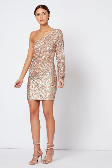 Rose Gold One Shoulder Bodycon Mini Dress [product_collection] - Club L London ClubL