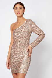 Rose Gold One Shoulder Bodycon Mini Dress [product_collection] - Club L London ClubL