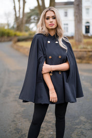 Black Double Breasted Cape Jacket [product_collection] - Club L London ClubL