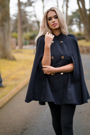 Black Double Breasted Cape Jacket [product_collection] - Club L London ClubL