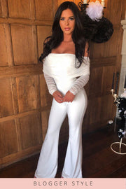 Ruched Mesh Bardot Jumpsuit